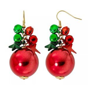 Celebrate Together™ Gold Tone Red Christmas Balls Cluster Drop Earrings NWT
